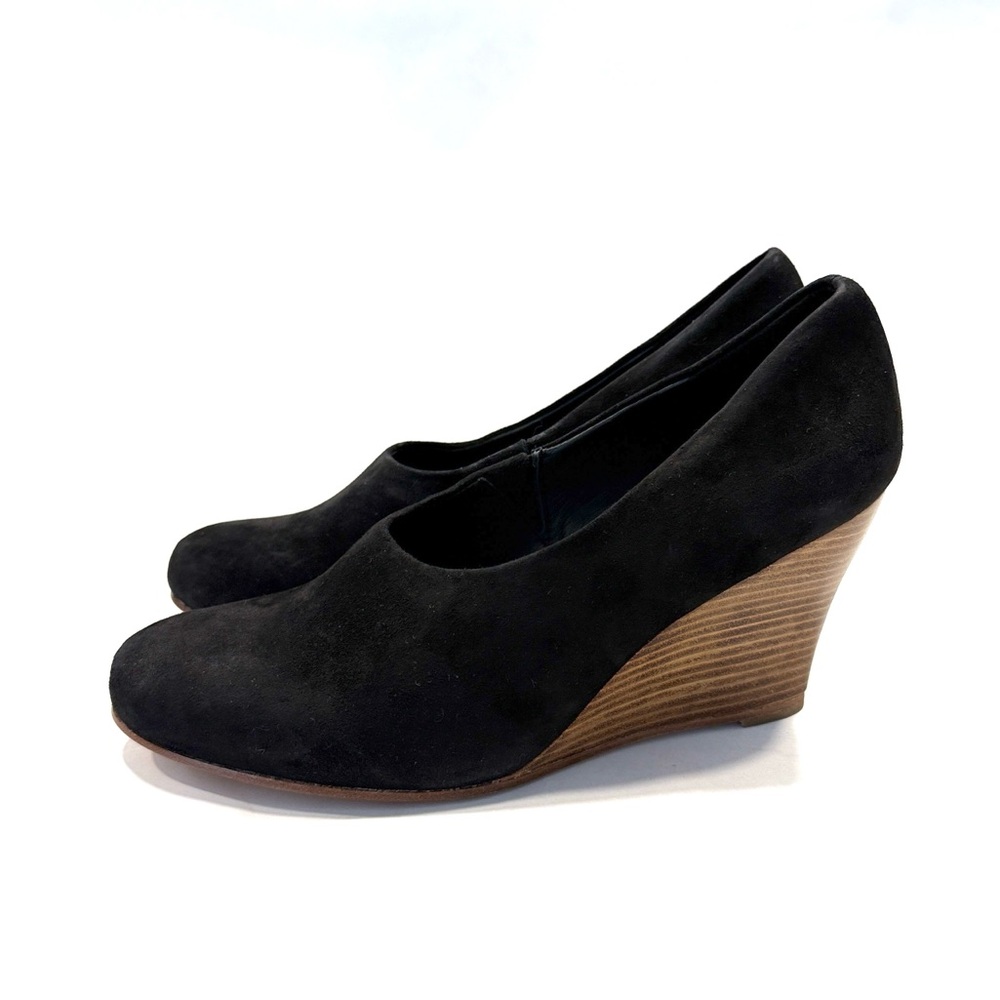 Eileen Fisher Suede Leather Sculpted Wedge Pump Black NWT $229 Women’s 7.5